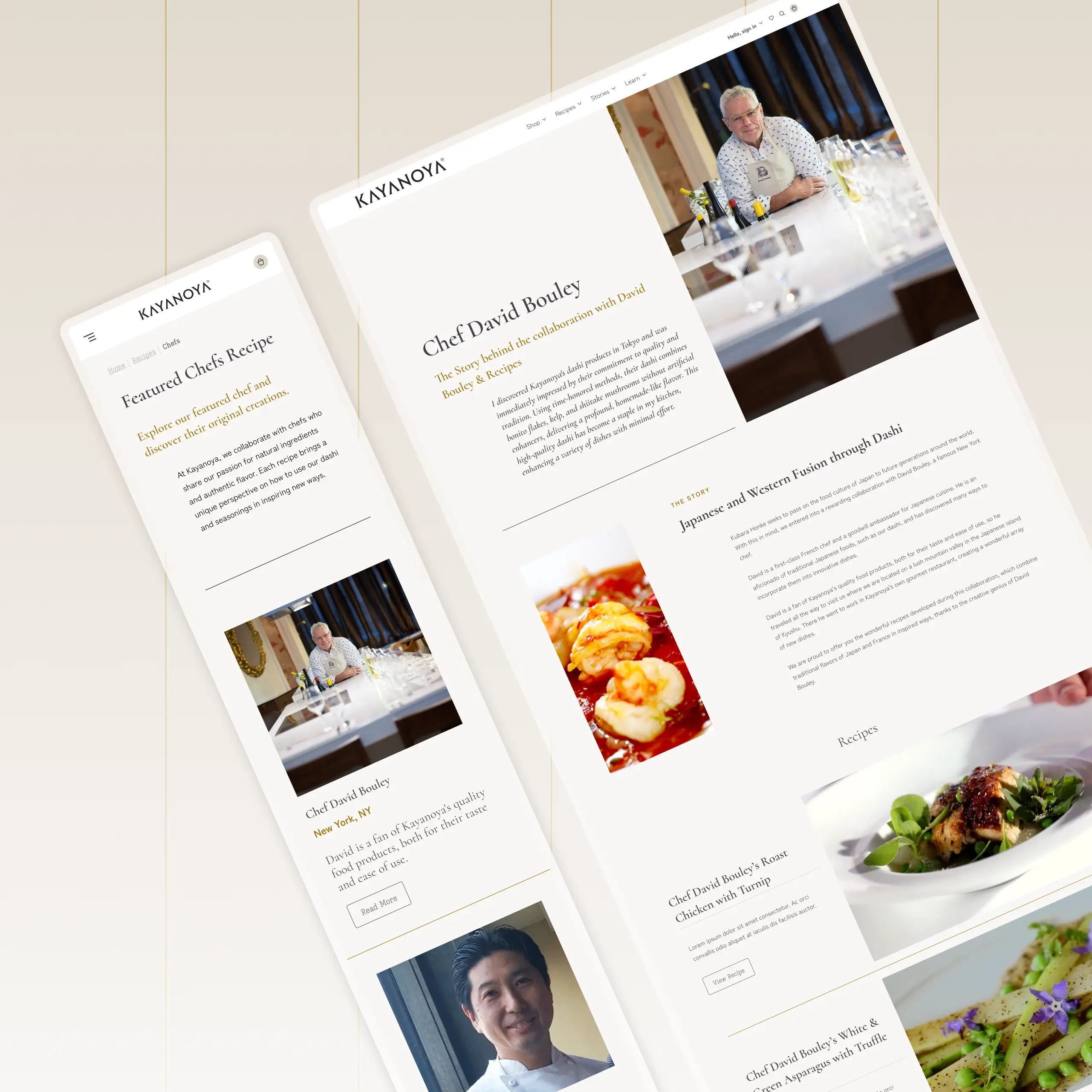 Featured Chefs Recipe index and a Chef David Bouley page with signed-off recipes